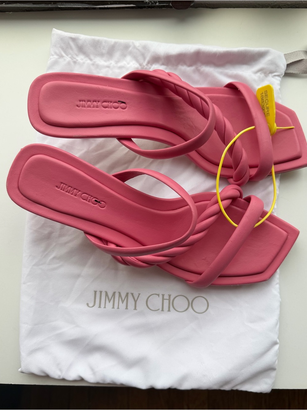 Jimmy Choo Pink Braided Strap Low Block Heel Sandal - new with minor flaws - Picture 3 of 11